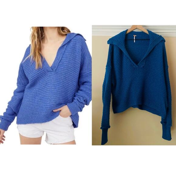 Free People Marlie Pullover Sweater / Dazzling Blue / S (Oversized) - Picture 1 of 10
